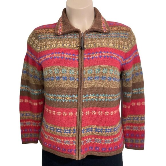 Vintage TIARA INTERNATIONAL Women's Zip Sweater Large Nordic Tribal Red Multi - Picture 13 of 14